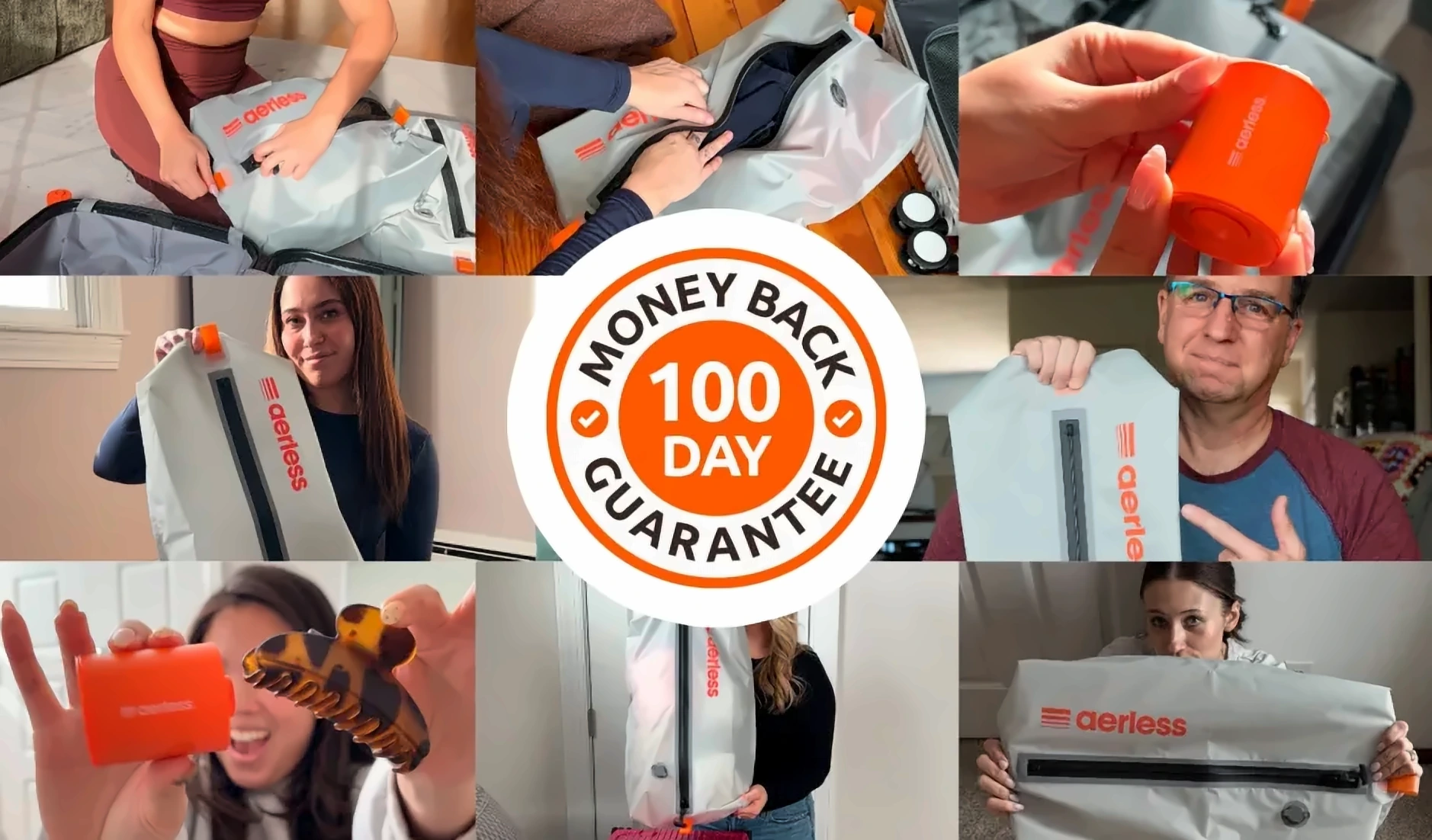 Aerless 100-day money-back guarantee with real customers using Aerless bags and pump