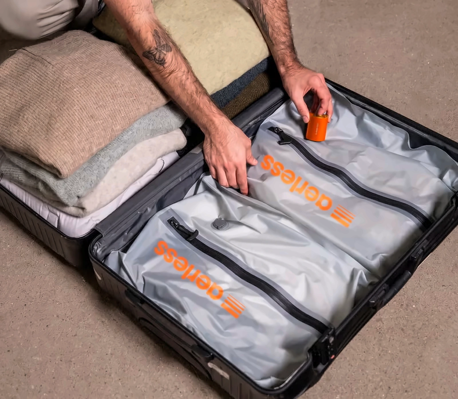 Aerless compressed bags packed inside a suitcase